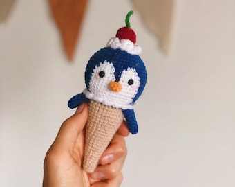 Ice Cream Penguin Crochet Pattern PDF — Kawaii Amigurumi Cone Instant Download