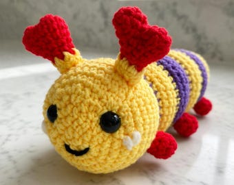 No-Sew Caterpillar Crochet Pattern PDF — Lovebug Amigurumi Valentine Instant Download