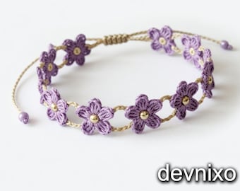 Crochet Flower Bracelet PDF Pattern | Micro Puff Stitch Jewelry Tutorial