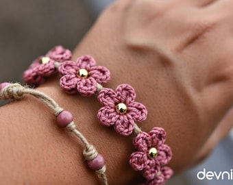 Padrão de pulseira de crochê com flores em PDF | Ponto margarida puff (Download digital)