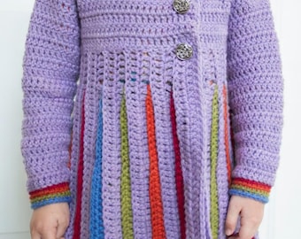 Crochet Sweater Pattern Girls PDF, Colorful Cardigan Dress, Kids Outfit Tutorial