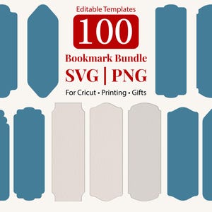 Bookmark Template SVG Bundle, 100 Cricut Bookmark Templates, Printable Bookmark Shapes, Bookmark Design Kit PNG