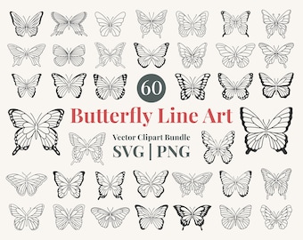 Butterfly SVG Clipart Bundle | Butterfly Line Art for Crafts and Stickers