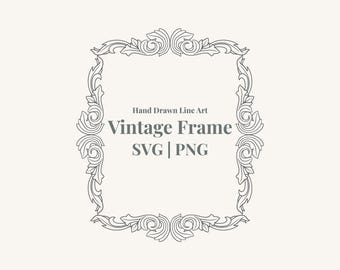 Marco vintage SVG PNG / Marco de arte lineal ornamental para invitaciones, bodas, tarjetas y manualidades