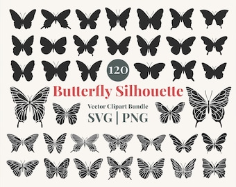 Butterfly Silhouette SVG PNG Clipart Bundle for Crafts and Cricut Cut Files