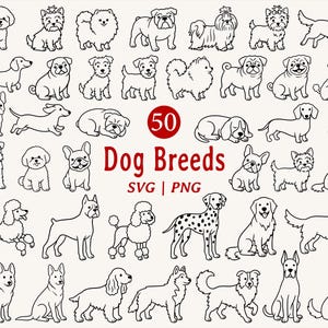 Dog Breed Clipart SVG PNG Bundle – Cute Dog Line Art for Cricut Cut Files, Dog Lover
