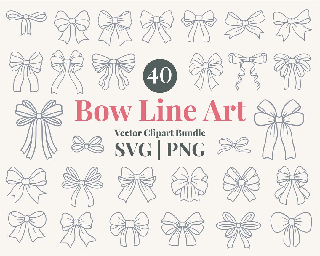 Bow Line Art SVG PNG Clipart Bundle | Hand Drawn Ribbon Bow Outline - Etsy