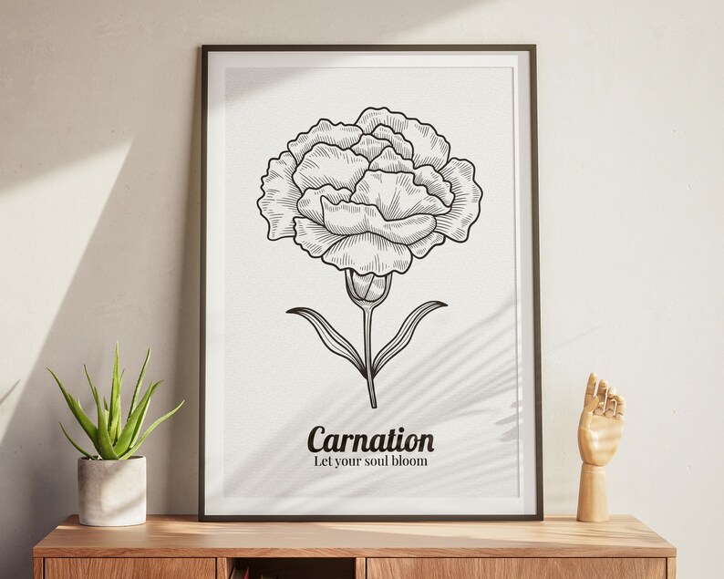 Carnation Flower Line Art SVG | Botanical Clipart PNG | Hand Drawn ...