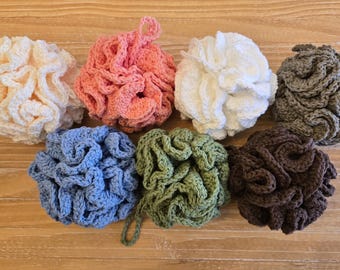 Hand Crocheted Cotton Loofah, Reusable Washable Exfoliating Bath Sponge
