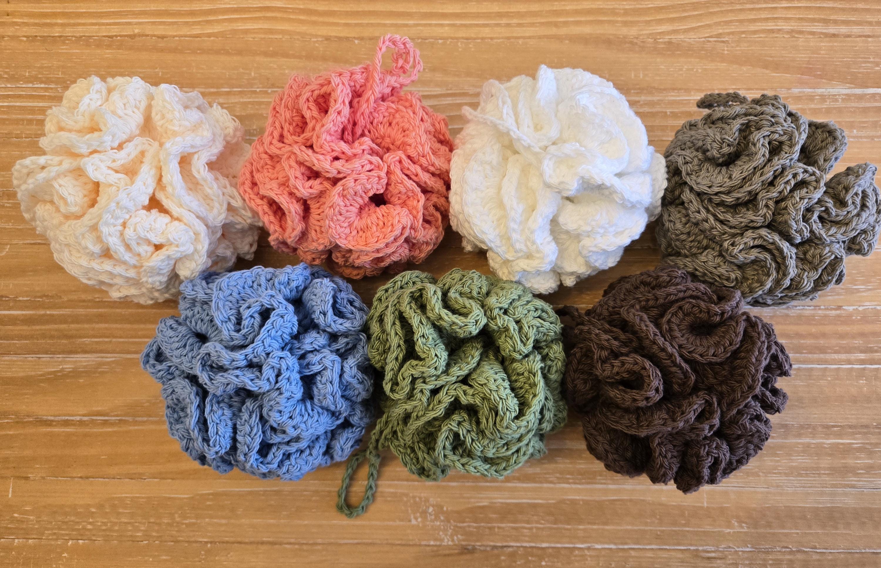Hand Crocheted Cotton Loofah, Reusable Washable Exfoliating Bath Sponge