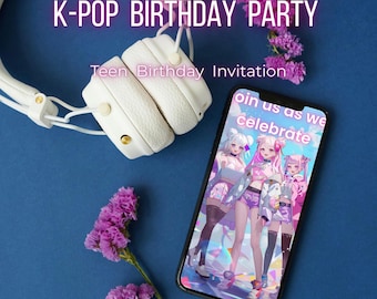 K-Pop Birthday Invitation for Girls | Printable Card + Video Invite | Anime Idol Party | Kpop Birthday Invite | Anime Theme party