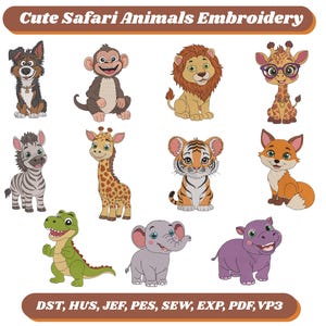 Paket med safaridjur, broderiset med djurungar, djungelbroderifiler.