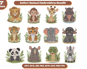Safari Animal Embroidery Bundle, Jungle Animal Design, Baby Machine Pattern.