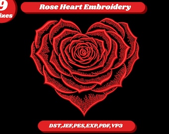 Motif de broderie coeur rose | Fleurs d'amour pour la Saint-Valentin | Fichier de broderie machine