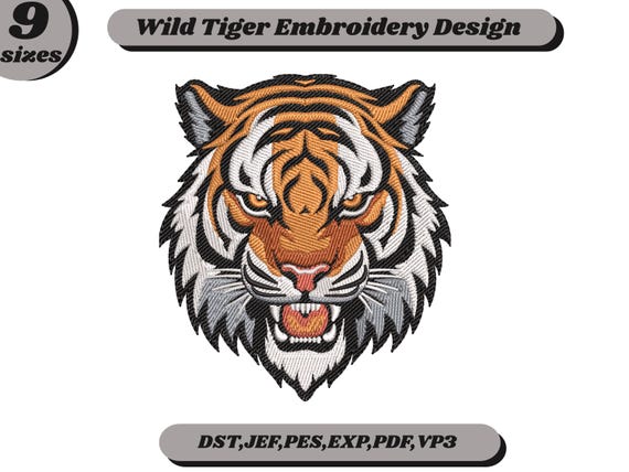 Wild Tiger Head Embroidery Design | Machine Embroidery File | 9 Sizes | Instant Download