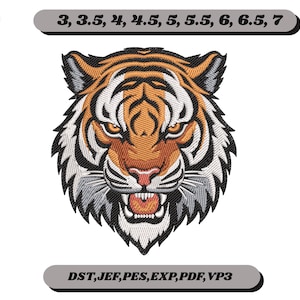 Broderidesign med vild tigerhuvud | Maskinbroderifil | 9 storlekar | Direkt nedladdning bild 2