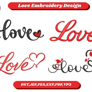Diseño de escritura de amor de San Valentín / Bordado a máquina de texto romántico / Varios tamaños