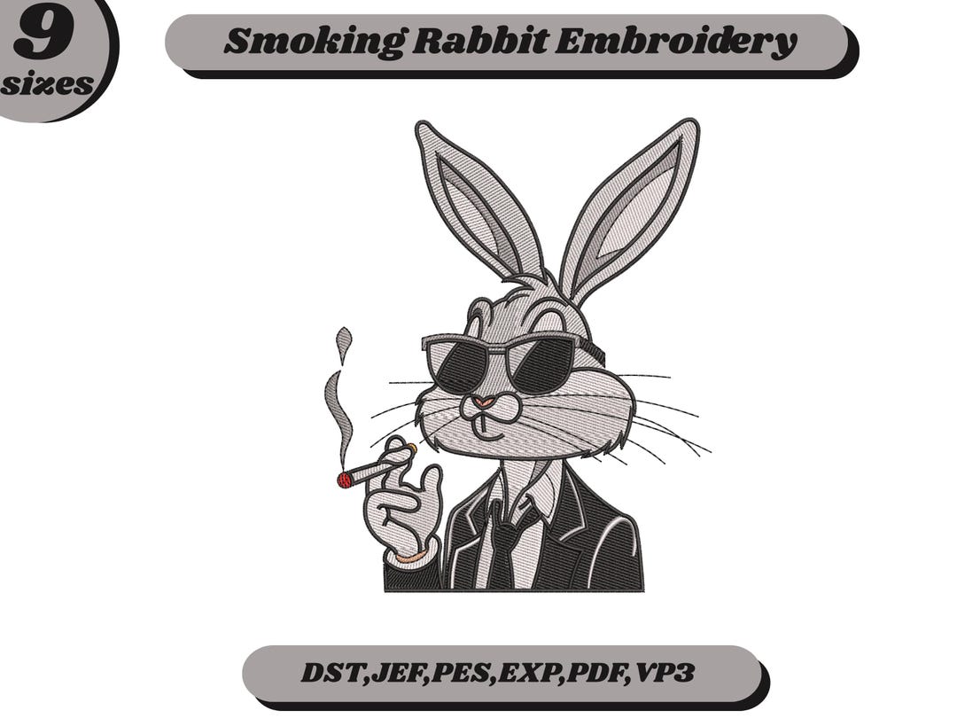 Aura Bunny Embroidery Design | Smoking Rabbit Machine Embroidery - Etsy