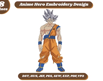 Broderie Goku Anime, fichiers machine Saiyan, motif de broderie de style personnage.