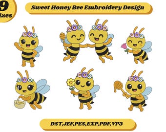 Set di disegni da ricamo a forma di ape / File per ricamo a macchina / 9 misure