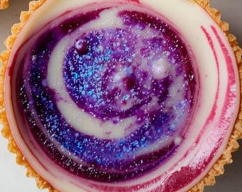 Receta de tarta de queso en vasitos con espirales galácticos / Postre sin horno (patrón PDF)