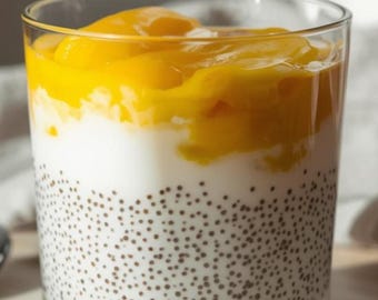 Parfait de mango, coco y chía / Postre dulce y saludable / Postre saludable y saludable / Apto para bajar de peso