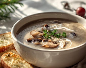 Receta de sopa cremosa de champiñones / Comida reconfortante para el invierno (Descarga instantánea)