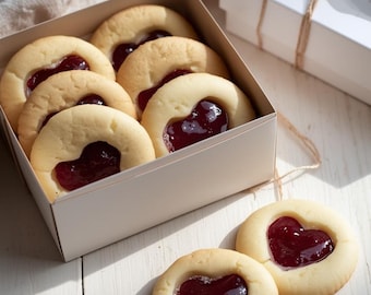 Receta de Galletas de Corazón con Mermelada / Postre de Mantequilla Suave para San Valentín (Patrón PDF)