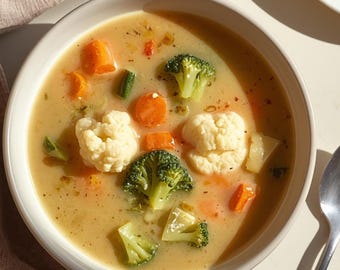 Sopa ligera y cremosa de verduras / Comida baja en calorías para bajar de peso / Comida reconfortante y saludable