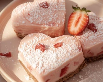 Receta de Barras de Corazón de Crema de Fresa / Postre suave y cremoso con remolino de fresa / Regalo de San Valentín (PDF)