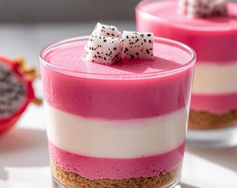 Receta de tarta de queso con pitahaya / Postre exótico sin horno (patrón PDF)