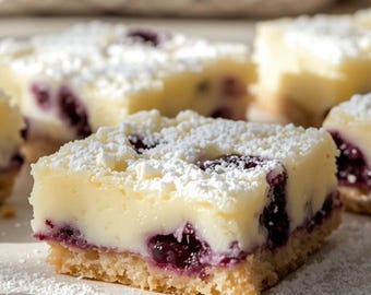 Receta de Barras de Crema de Limón y Arándanos / Postre Suave (Patrón PDF)