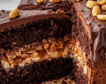 Receta de pastel crujiente de Snickers / Chocolate con caramelo de cacahuete (patrón PDF)