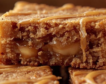 Receta de blondies de manzana y caramelo / Postre masticable de otoño (Descargar PDF)