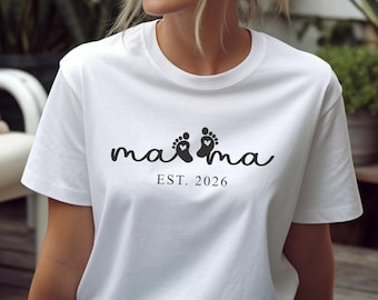New Mom Mama Est 2026 Shirt, Comfort Colors Baby Footprints Design Tee, Personalized First Mother's Day Gift, Mother's Day Holiday Outfit