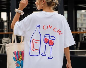 Cin Cin Wine Lover Shirt, Bar Staff Tee, Summer Beach Outfit, Vacation Drinking Shirt, Aperol Vibes, Gift for Wine Lover