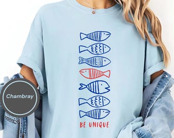 Minimalist Fish Shirt, Trout Line Art Tee, Unique Fish Graphic T-Shirt, Aesthetic Ocean Minimal Tee, Be Unique Nature Shirt