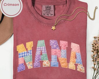 Nana Shirt, Comfort Colors Grandma Shirt, Shirt for New Grandma, Faux Patchwork Nana Shirt, Vintage Floral Nana Tee