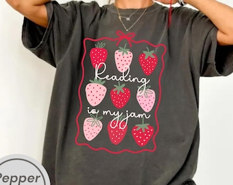 Reading Is My Jam Shirt, Book Lover Tee, Teacher Appreciation Gift, Librarian Shirt, Vintage Strawberry Reading Shirt, Back To School
