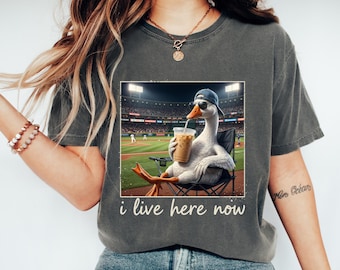 I Live Here Now Goose Goose Funny Ballfield T-shirt, Baseball Mama Comfort Colors® Tee, Baseball Lover Gift, Baseball Fan Gift, Game Day Tee