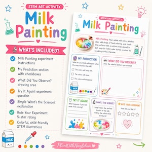 Milk Painting STEM Activity Printable, Preschool Science Experiment Worksheet, Kindergarten Art & Science Activity, Kids Milk Experiment