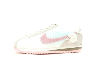 Custom Nike Sneakers: Pink Drip Swoosh, Hand-Painted Lamb Detail