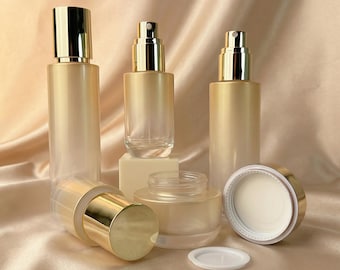 50g 40ml - 120ml Gradient Gold Lotion Spray Bottle & Cream Jar Skincare, Empty Refillable Cosmetic Packaging Container