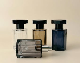 50ml Glass Spray Bottle Black Cap, Amber Cobalt Blue Clear Smoke Grey Perfume Bottle, Refillable Cosmetic Packaging
