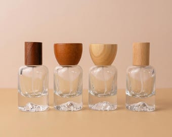 30ml Heavy Base Glass Spray Bottles with Natural Wood Cap, Luxury Minimalist Empty Fragrance Atomizer for Home Room Linen Spray