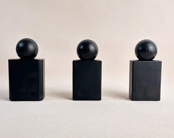 30ml 50ml Square Black Glass Spray Bottle with a Solid Wood Cap, Minimalist Cosmetic Container for DIY perfume