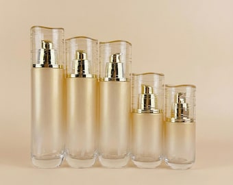 40ml - 120ml Beauty Lotion Bottle, Features a Golden Shimmer Gradient Color, Paired With a Clear Linear Bottle Cap and Lotion Pump Head