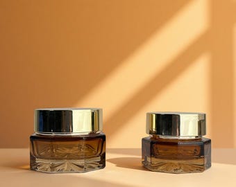30g 50g Amber Glass Cream Jar with a Gold Metallic Screw Lid, Suitable for Decanting Cream-Based Skincare Products Such As Face Creams