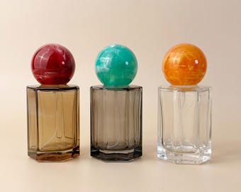 50ml Glass Spray Bottle with Marble Ball Cap, Refillable Empty Fragrance Bottles, Clear Gray Amber Perfume Packaging