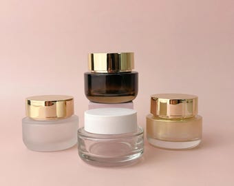 50g Frosted Glass Cream Jar, Black Gold Clear Travel Skincare Bottle, Refillable Cosmetic Packaging Container Christmas Day